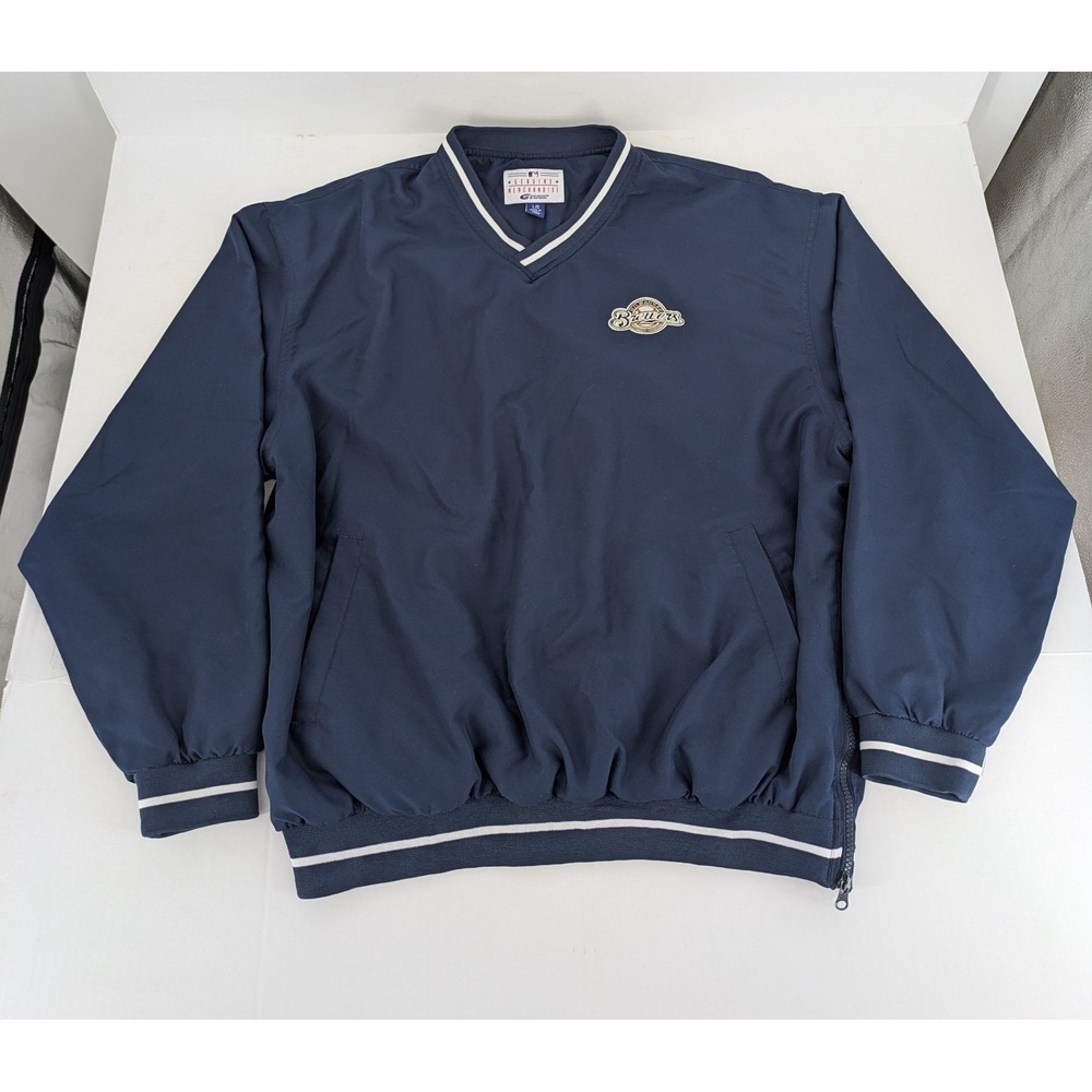 G-III Milwaukee Brewers Windbreaker Mens Large Navy Blue MLB Pullover‎ Jacket